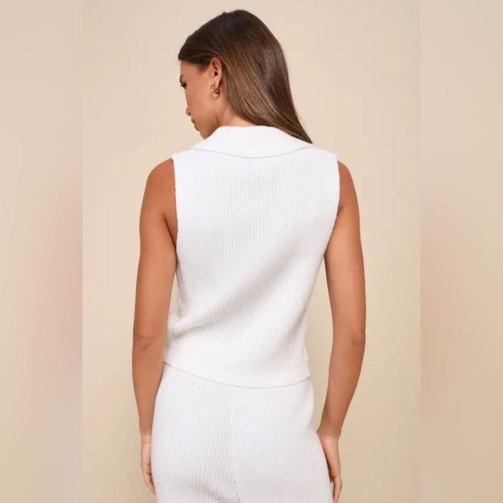 NWT Lulus Ivory Ribbed Knit Button-Up  Sweater Vest Old Money Medium - Picture 2 of 10